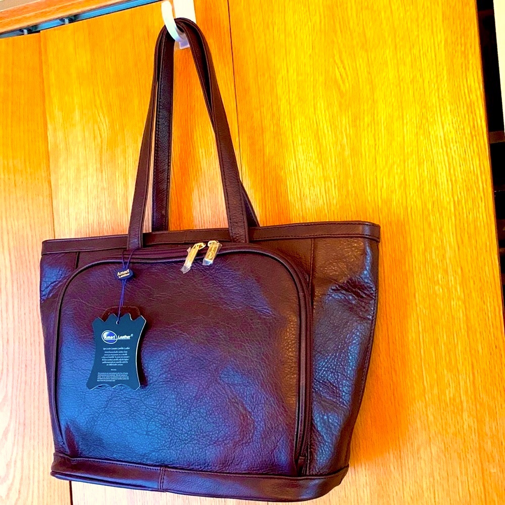 AmeriLeather NEW luxury cowhide brown travel bag carry on shoulder attache case
